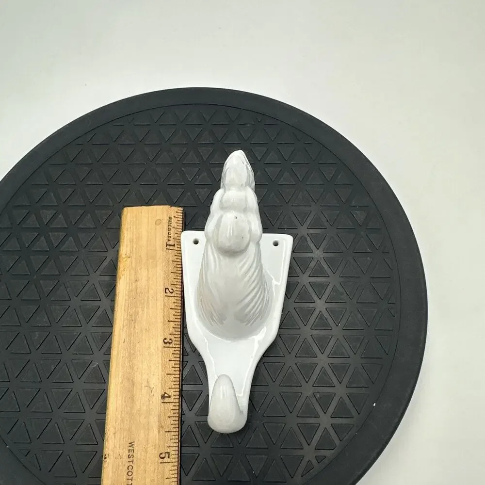Small Rooster Wall Hook White Ceramic